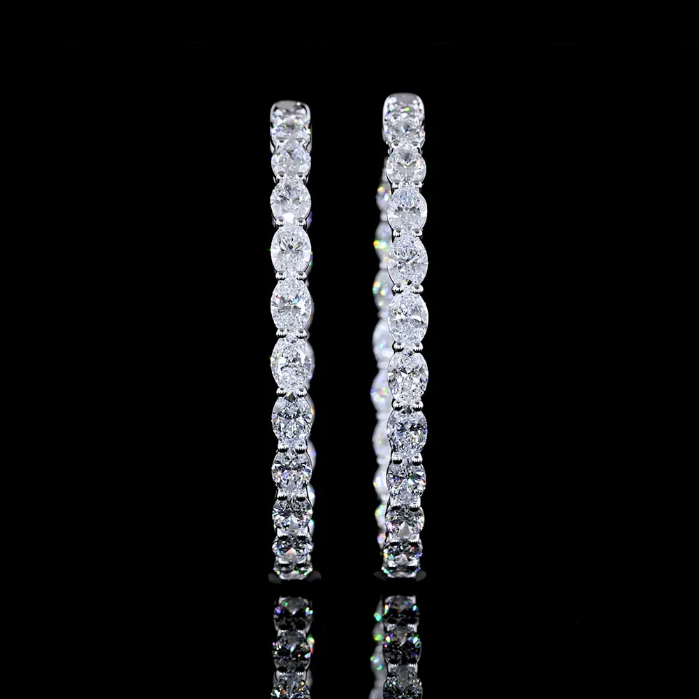 14K White Gold Large Oval Hoop Earrings with Prong Set Lab Diamonds - 5.01 Carats Total Diamond Weight - Covaloro Fine Jewelry - Image 2