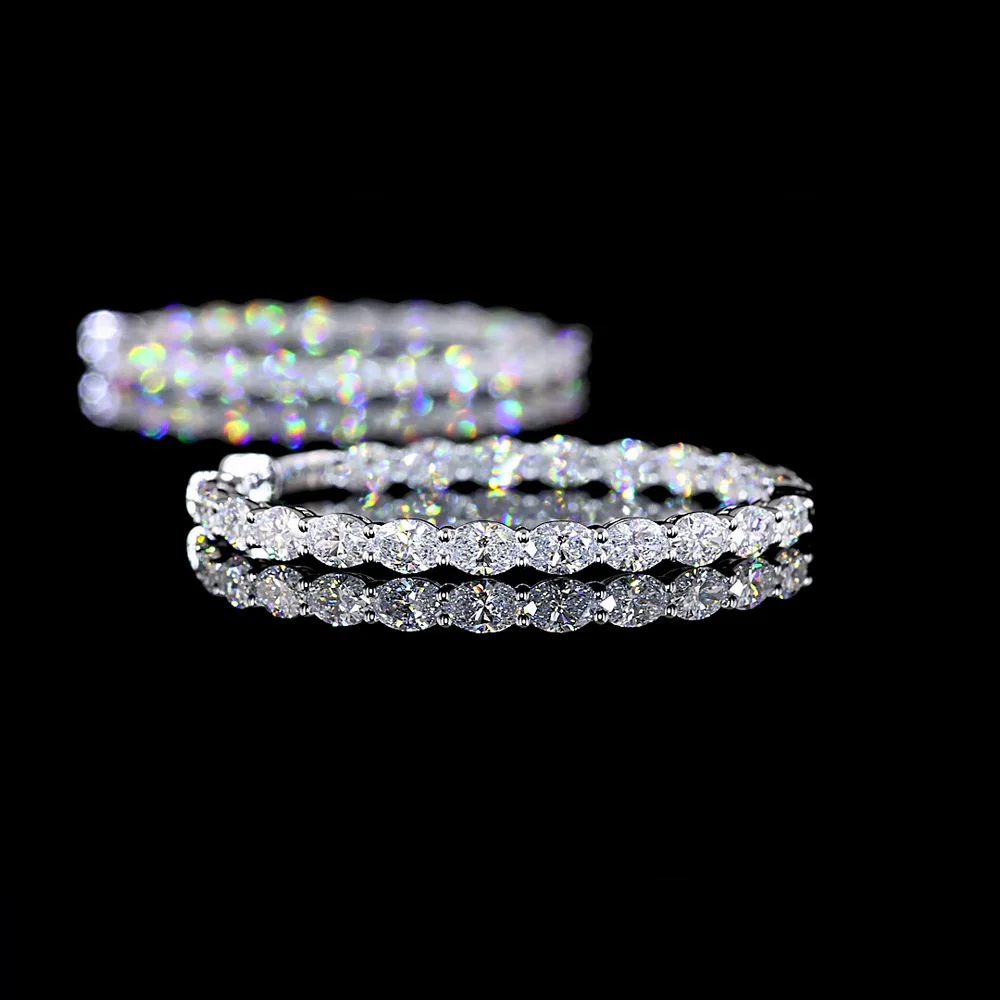 14K White Gold Large Oval Hoop Earrings with Prong Set Lab Diamonds - 5.01 Carats Total Diamond Weight - Covaloro Fine Jewelry - Image 4
