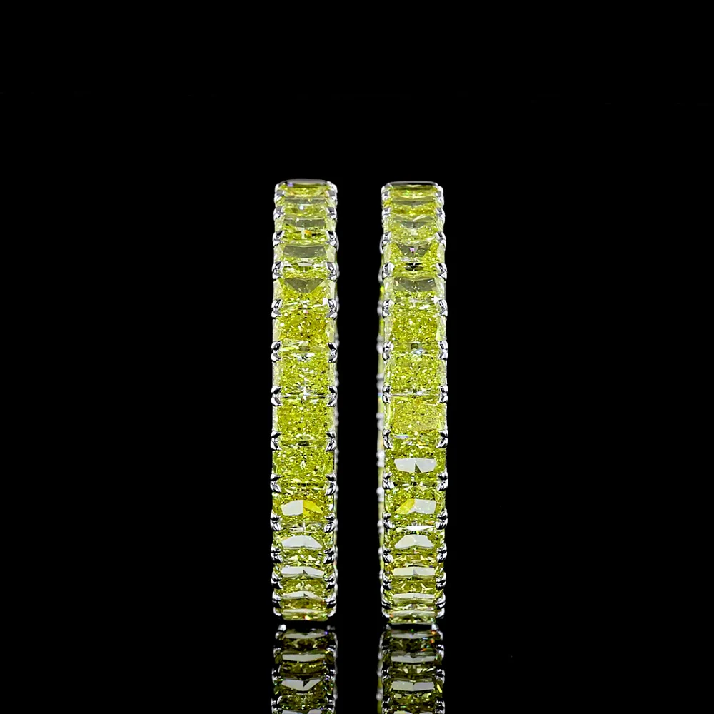 14K White Gold Large Radiant Cut Hoop Earrings with Fancy Vivid Yellow Lab-Grown Diamonds - 22.77 Carat Total Weight - Covaloro Fine Jewelry - Image 2