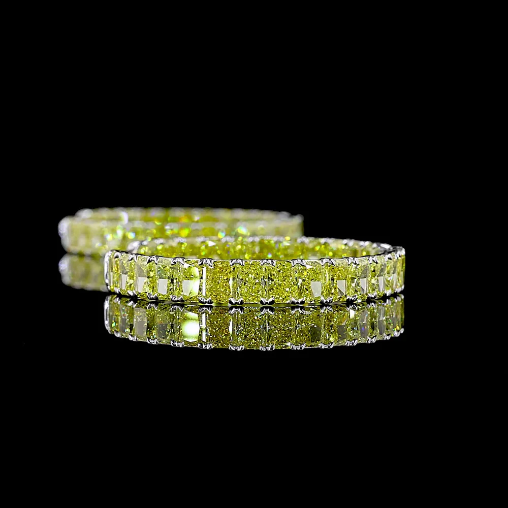14K White Gold Large Radiant Cut Hoop Earrings with Fancy Vivid Yellow Lab-Grown Diamonds - 22.77 Carat Total Weight - Covaloro Fine Jewelry - Image 4