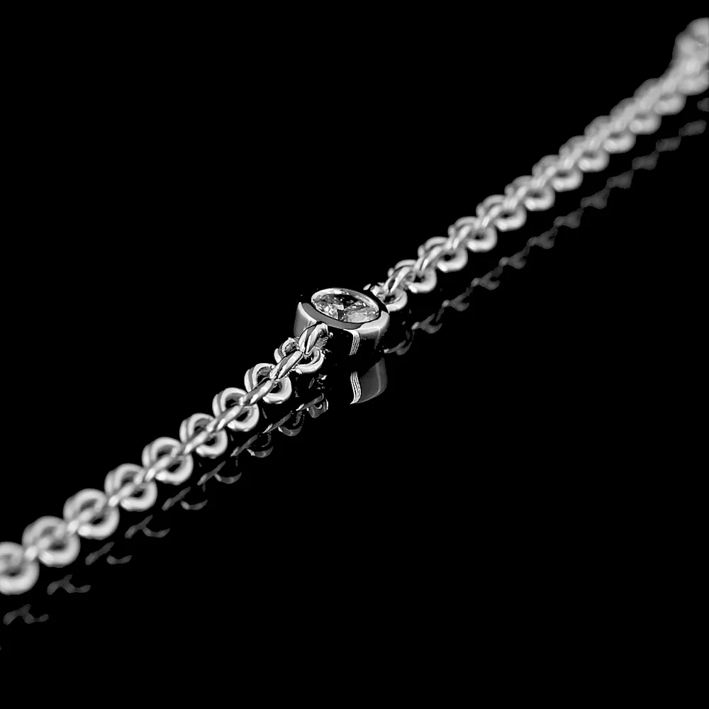 14K White Gold Lariat Necklace with 1.02 Carat Emerald Cut Lab Diamond and 0.41 Carat Brilliant Cut Lab Diamonds - 1.43 Carat Total Weight - Covaloro Fine Jewelry - Image 4