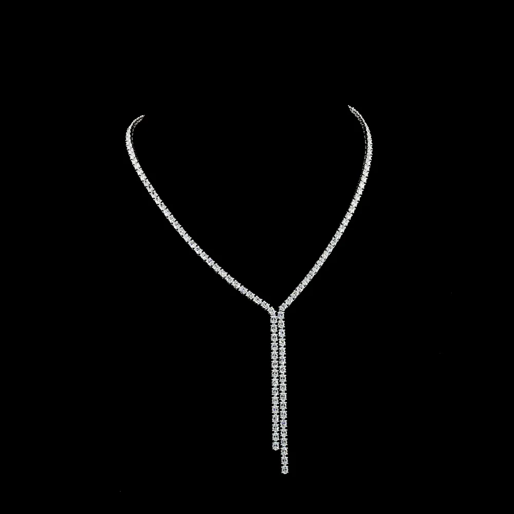 14K White Gold Lariat Necklace with 137 Prong-Set Oval Cut Lab Diamonds - 13.74 Carats Total Diamond Weight - Covaloro Fine Jewelry