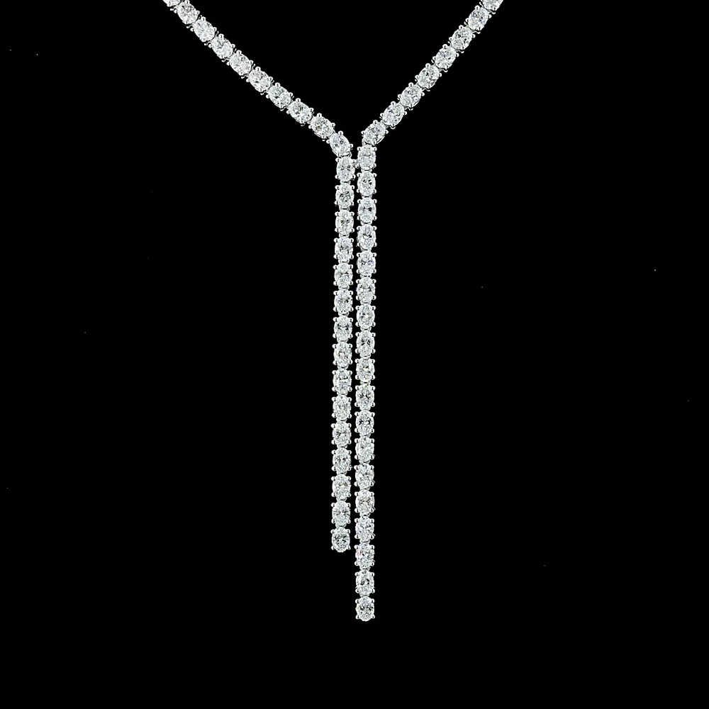 14K White Gold Lariat Necklace with 137 Prong-Set Oval Cut Lab Diamonds - 13.74 Carats Total Diamond Weight - Covaloro Fine Jewelry - Image 2