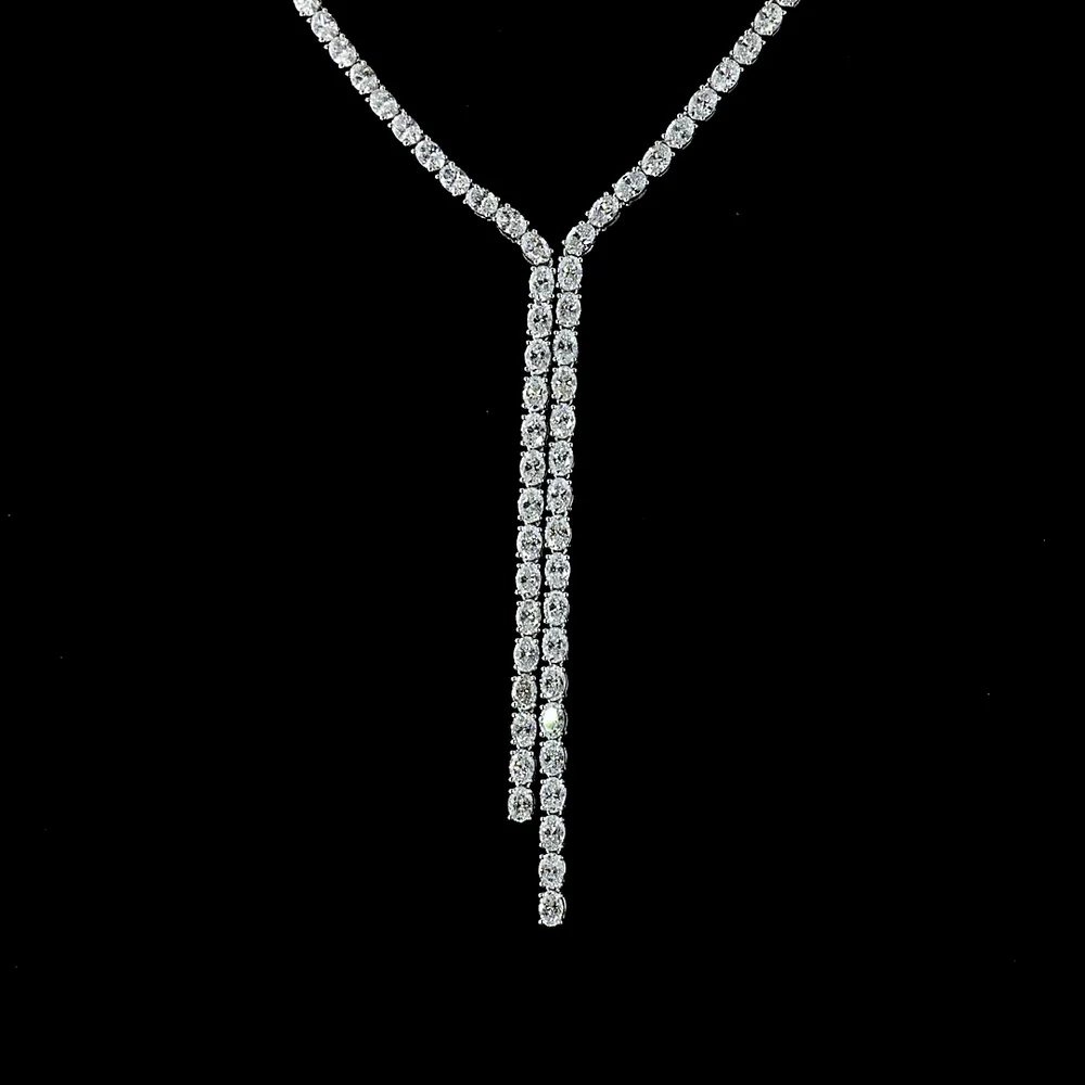 14K White Gold Lariat Necklace with 141 Oval Cut Lab Diamonds - 13.14 Carat Total Weight E-F VS Quality - Covaloro Fine Jewelry - Image 2