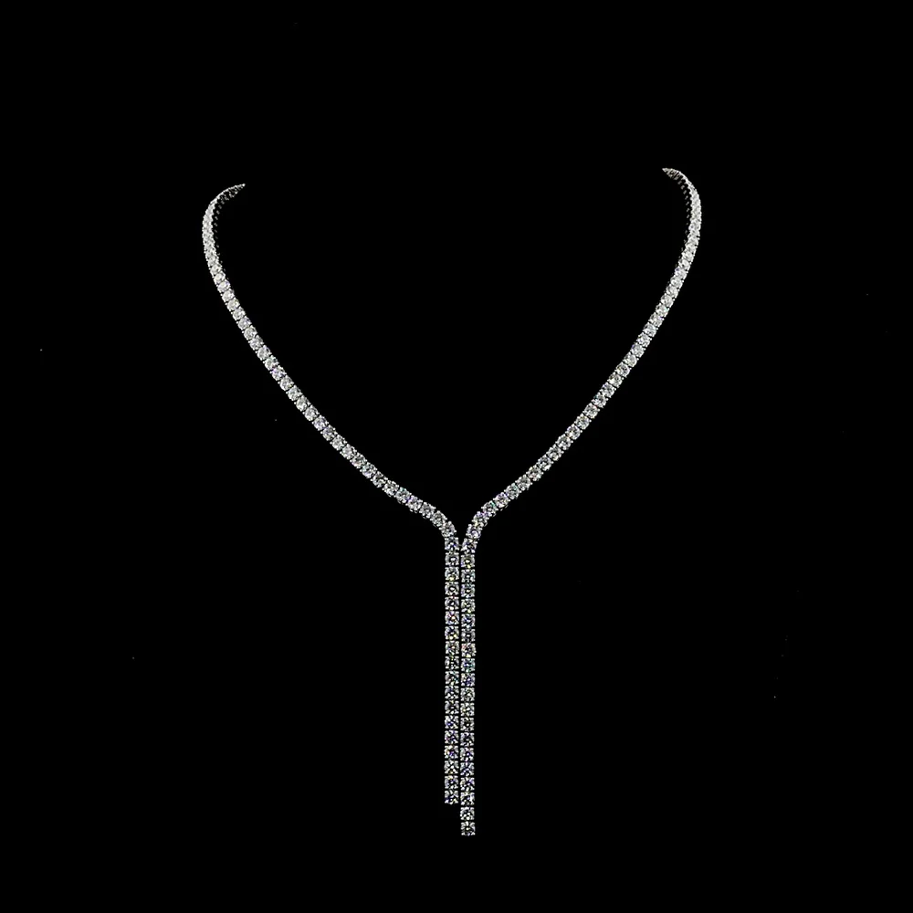 14K White Gold Lariat Necklace with 165 Brilliant Cut Lab Diamonds - 20.45 Carat Total Weight, E-F Color & VS2 Clarity - Covaloro Fine Jewelry
