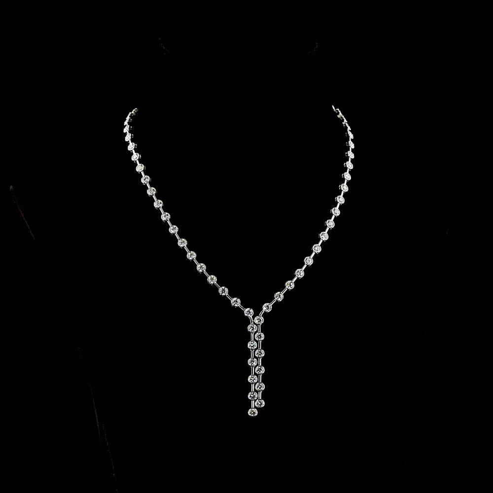 14K White Gold Lariat Necklace with 67 Round Brilliant Cut Lab-Grown Diamonds - 8.60 Carat Total Diamond Weight - Covaloro Fine Jewelry