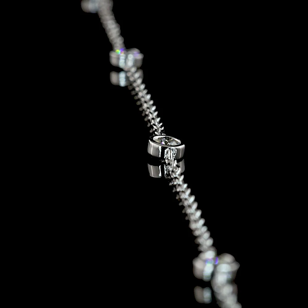 14K White Gold Lariat Necklace with 9 Bezel-Set Round Lab Diamonds and 1.04 Carat Prong-Set Emerald Cut Lab Diamond Center - 1.46 Carat Total Diamond Weight - Covaloro Fine Jewelry - Image 3