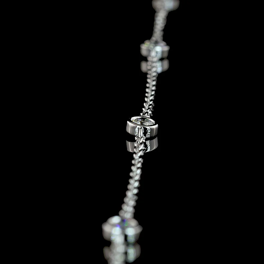 14K White Gold Lariat Necklace with 9 Bezel-Set Round Lab Diamonds and 1.04 Carat Prong-Set Emerald Cut Lab Diamond Center - 1.46 Carat Total Diamond Weight - Covaloro Fine Jewelry - Image 4