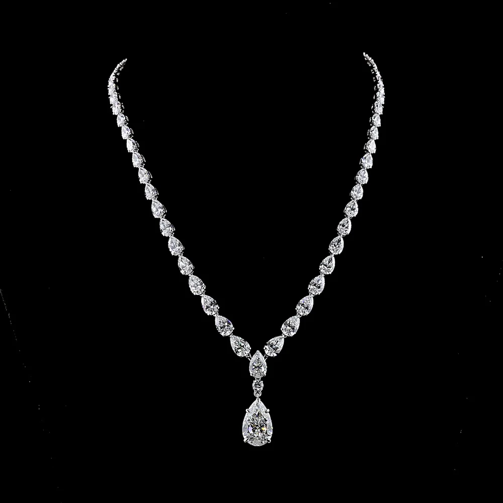 14K White Gold Lariat Necklace with Graduated Pear-Cut Lab Diamonds - 35.93 Carat Total Diamond Weight - Covaloro Fine Jewelry