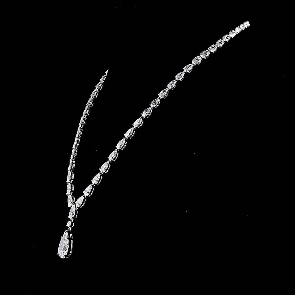 14K White Gold Lariat Necklace with Graduated Pear-Cut Lab Diamonds - 35.93 Carat Total Diamond Weight - Covaloro Fine Jewelry - Image 3