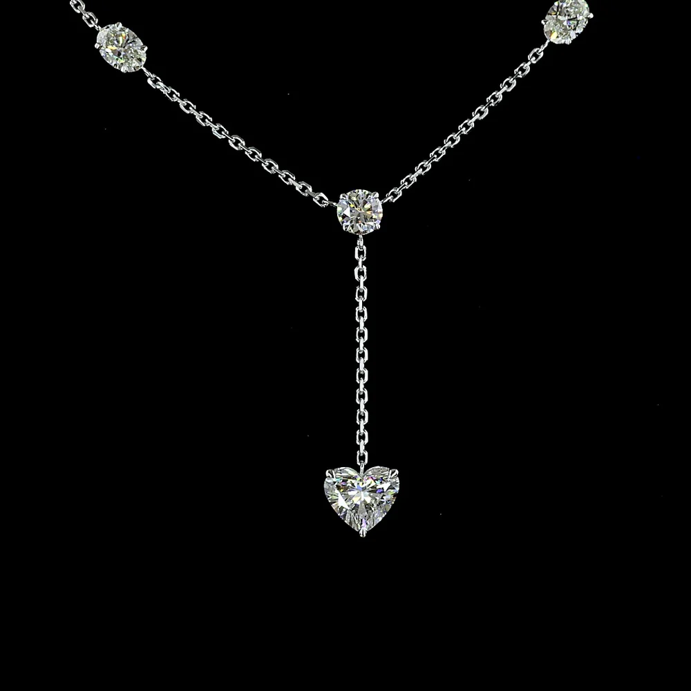 14K White Gold Lariat Necklace with Heart, Oval, and Round Lab Diamonds - 4.01 Carats Total Diamond Weight - Covaloro Fine Jewelry - Image 4