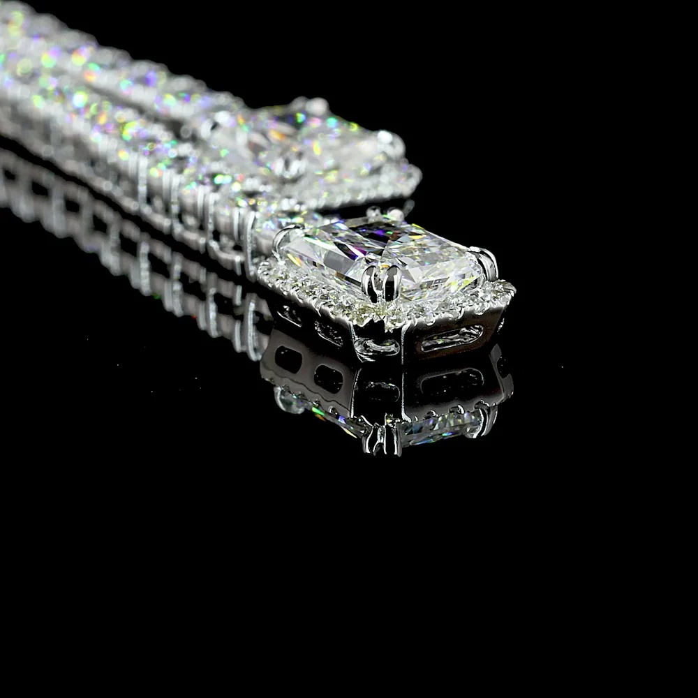 14K White Gold Lariat Necklace with North-South Radiant Cut Lab Diamonds and Brilliant Round Diamond Chain - 14.70 Carats Total Diamond Weight - Covaloro Fine Jewelry - Image 3