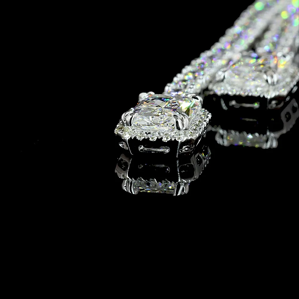 14K White Gold Lariat Necklace with North-South Radiant Cut Lab Diamonds and Brilliant Round Diamond Chain - 14.70 Carats Total Diamond Weight - Covaloro Fine Jewelry - Image 4