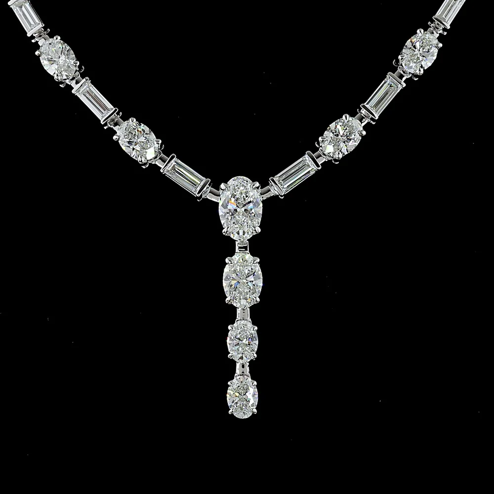 14K White Gold Lariat Necklace with Oval and Baguette Lab Diamonds in Prong Setting - 11.61 Carats Total Diamond Weight - Covaloro Fine Jewelry - Image 2