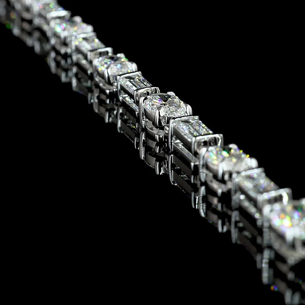 14K White Gold Lariat Necklace with Oval and Baguette Lab Diamonds in Prong Setting - 11.61 Carats Total Diamond Weight - Covaloro Fine Jewelry - Image 3