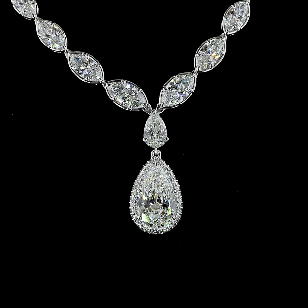 14K White Gold Lariat Necklace with Pear and Marquise Cut Lab Diamonds - 13.78 Carat Total Diamond Weight - Covaloro Fine Jewelry - Image 2