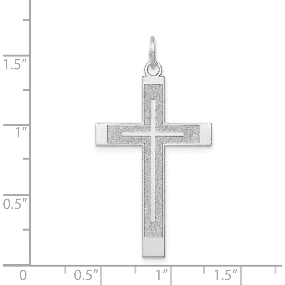 14K White Gold Laser Designed Cross Pendant with Rhodium Plating - 40mm Length by Oro Pregiato - Image 3