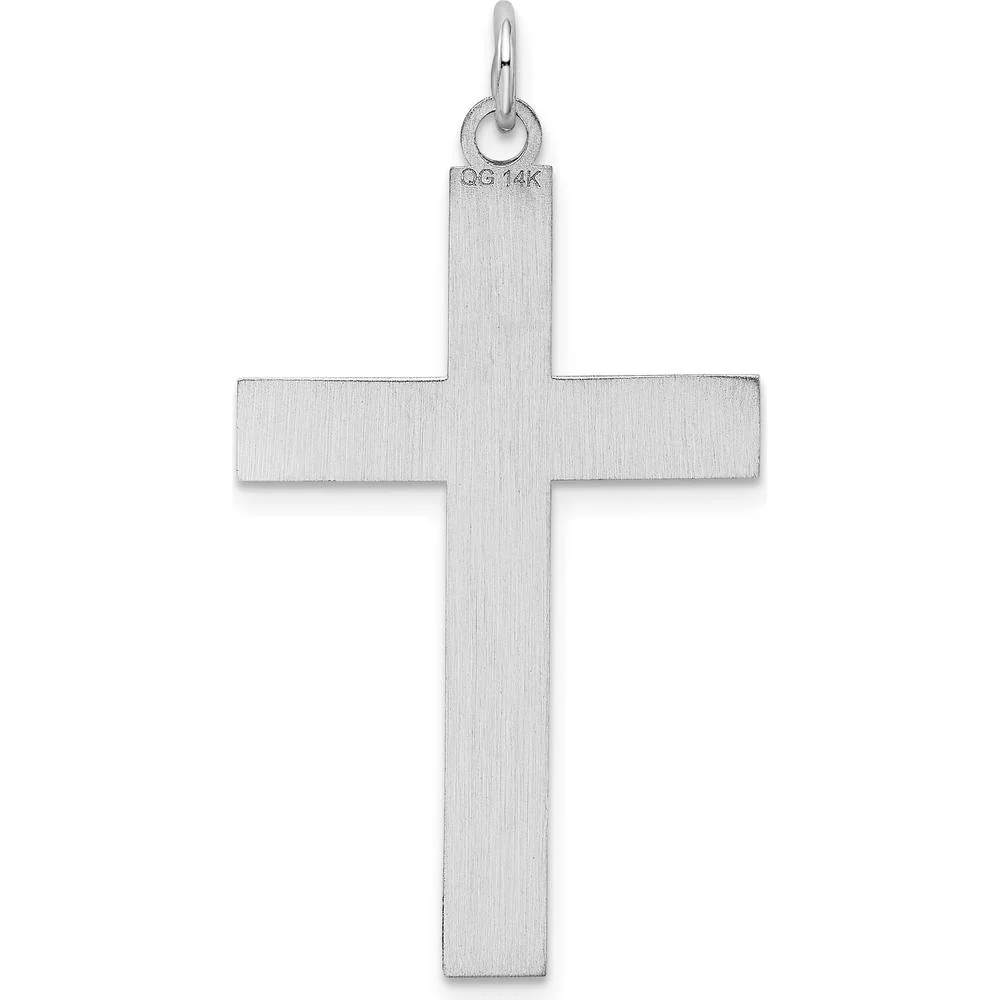 14K White Gold Laser Designed Cross Pendant with Rhodium Plating - 40mm Length by Oro Pregiato - Image 4