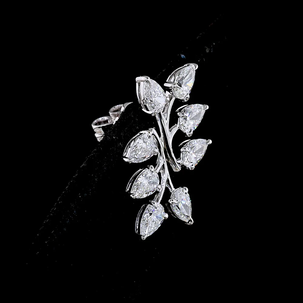 14K White Gold Leaf Cluster Earrings with Pear Shape Lab Diamonds - 2.63 Carat Total Diamond Weight - Covaloro Fine Jewelry - Image 4