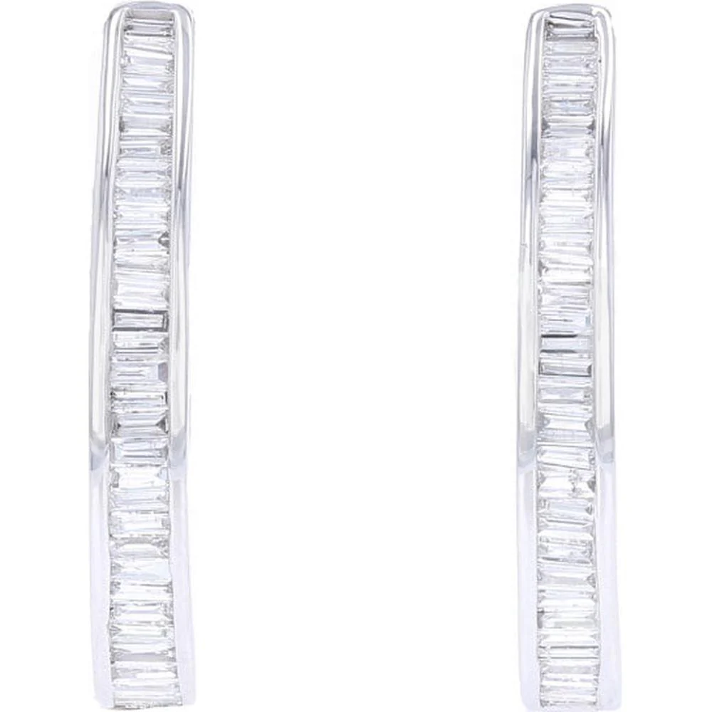14K White Gold Linear Baguette Diamond Drop Earrings - 1.00 Carat Total Diamond Weight