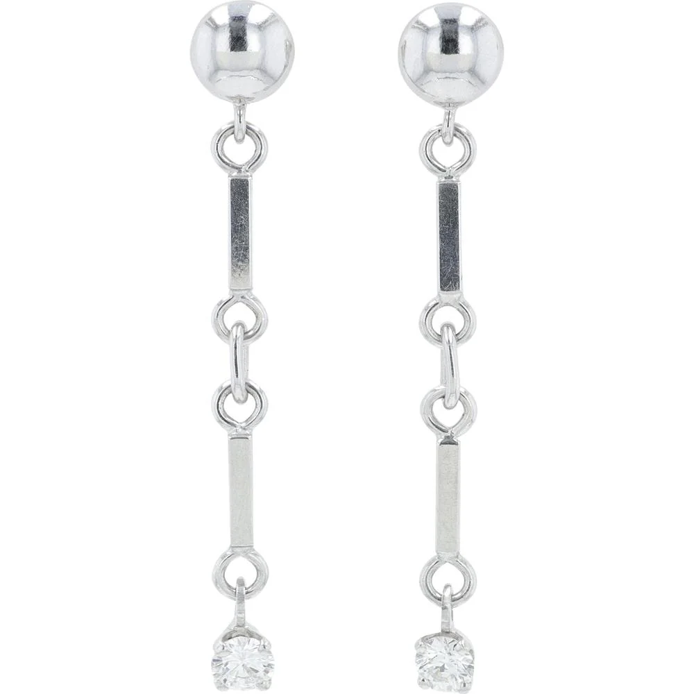 14K White Gold Linear Drop Earrings with 0.40 Carat Total Round Diamonds - Screw Back