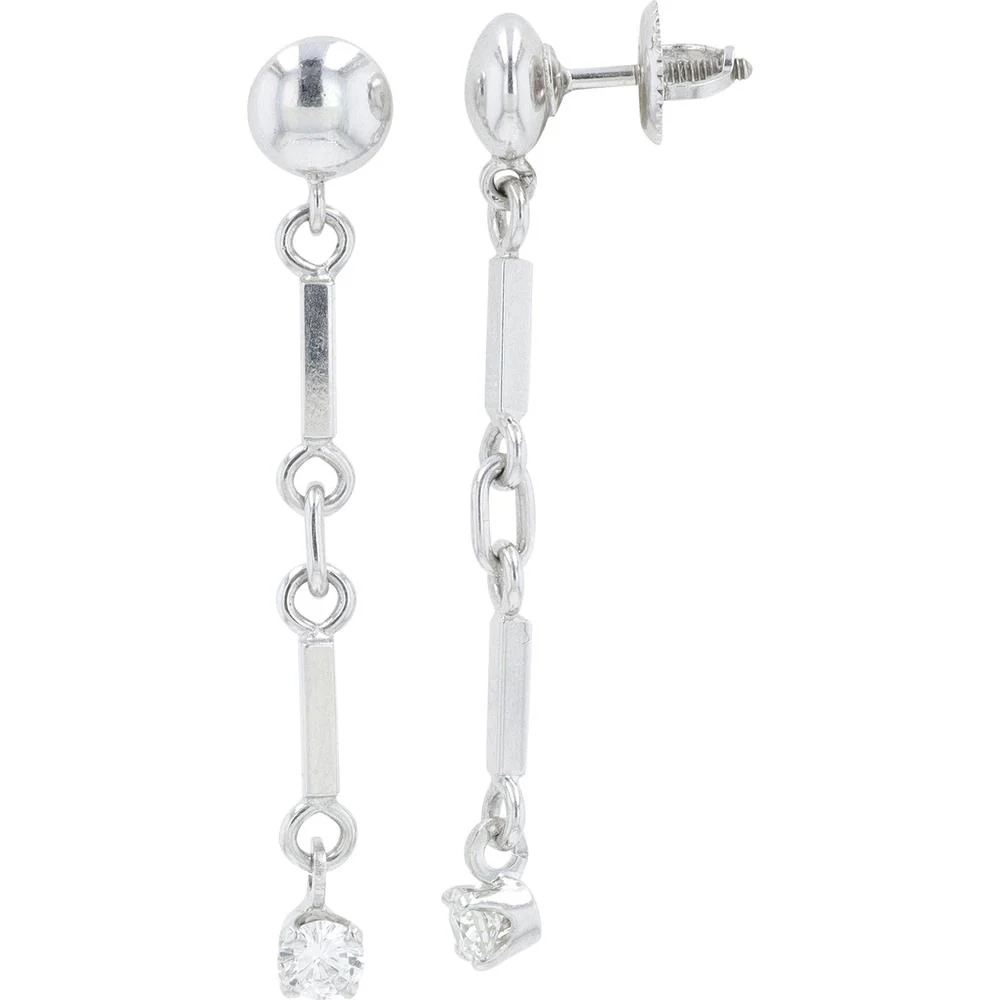 14K White Gold Linear Drop Earrings with 0.40 Carat Total Round Diamonds - Screw Back - Image 2