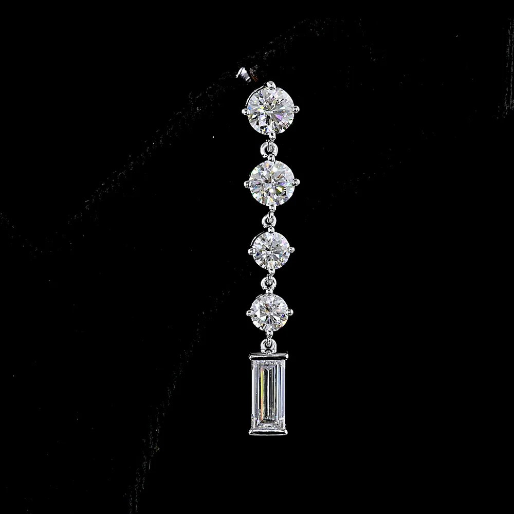 14K White Gold Linear Drop Earrings with Round and Baguette Lab Diamonds - 3.26 Carat Total Weight - Covaloro Fine Jewelry - Image 2