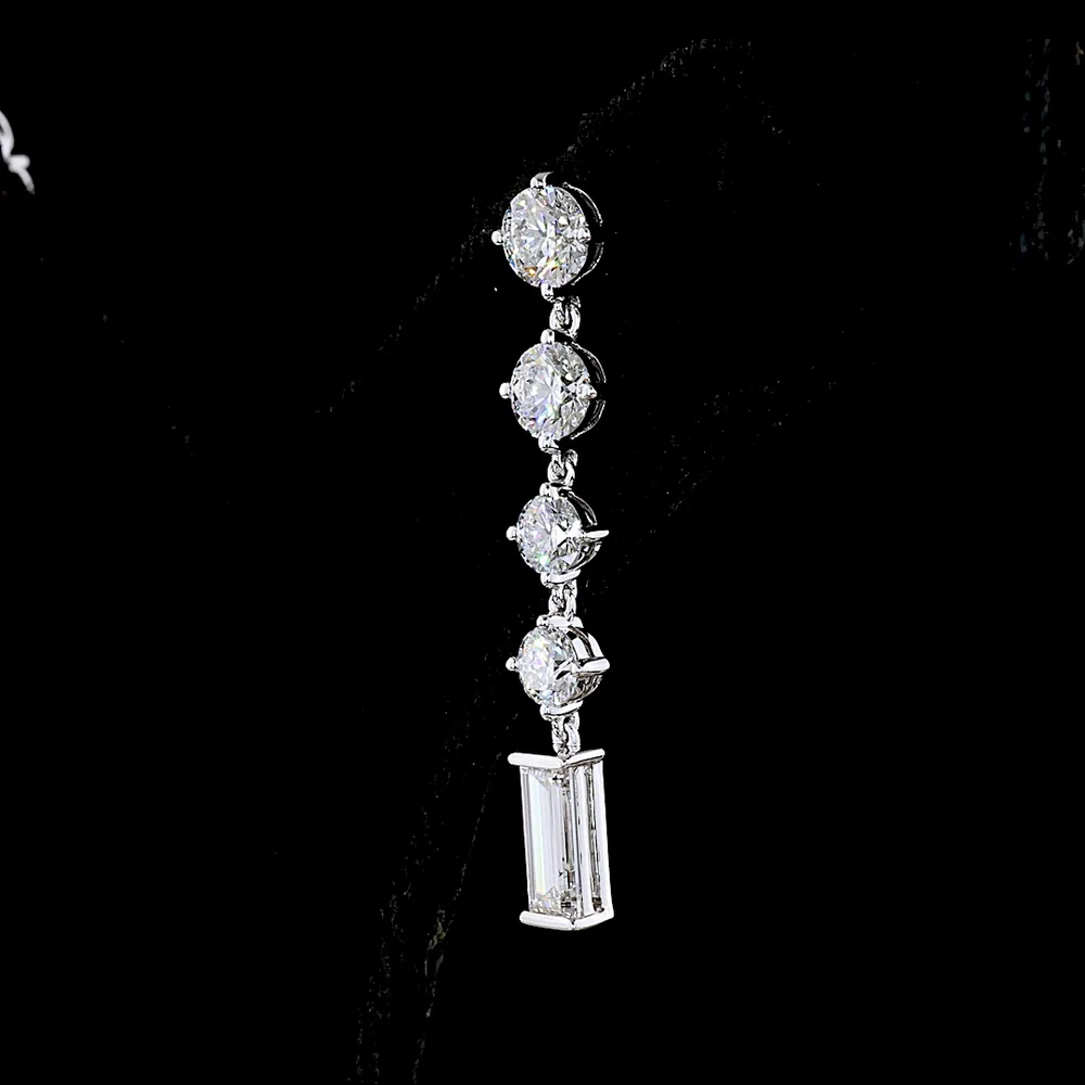 14K White Gold Linear Drop Earrings with Round and Baguette Lab Diamonds - 3.26 Carat Total Weight - Covaloro Fine Jewelry - Image 3