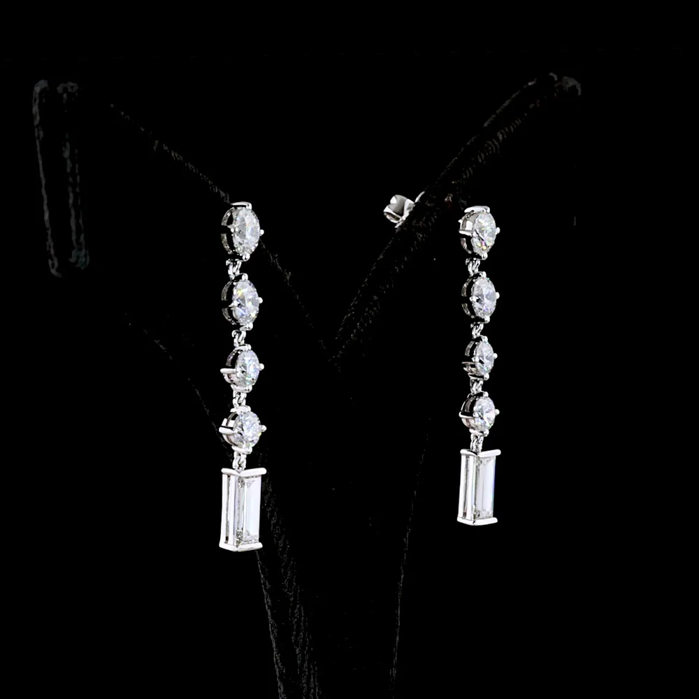 14K White Gold Linear Drop Earrings with Round and Baguette Lab Diamonds - 3.26 Carat Total Weight - Covaloro Fine Jewelry - Image 4
