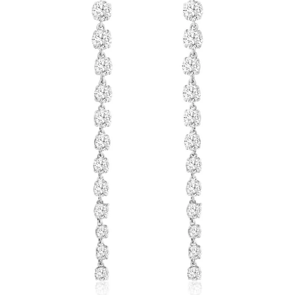 14K White Gold Long Diamond Drop Earrings with Round Brilliant Cut Prong Set Stones - 0.40 Carat Total Diamond Weight - Royal Jewelry