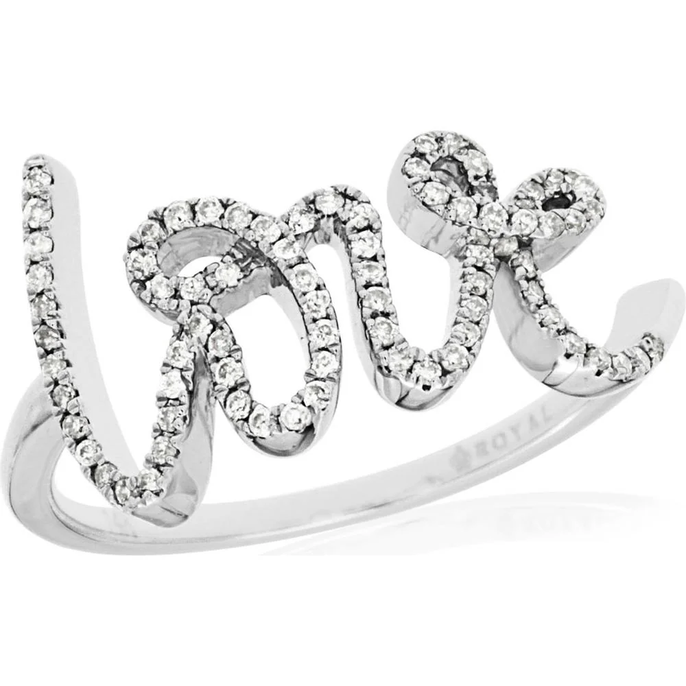 14K White Gold Love Ring with Round Diamonds - 0.22 Carat Total Diamond Weight - Royal Jewelry