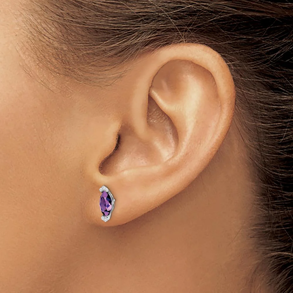 14K White Gold Marquise Amethyst and Diamond Stud Earrings - 0.707 Carat Total Gem Weight by Monteluci Fine Jewelry - Image 3