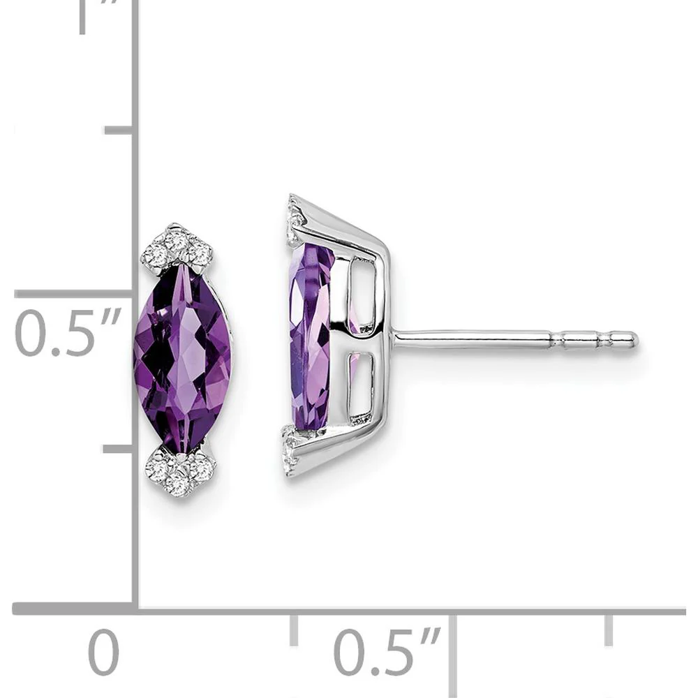 14K White Gold Marquise Amethyst and Diamond Stud Earrings - 0.707 Carat Total Gem Weight by Monteluci Fine Jewelry - Image 4
