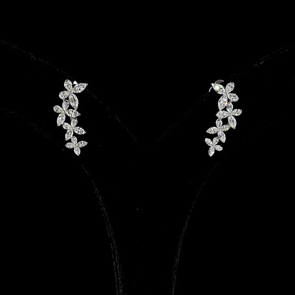 14K White Gold Marquise and Pear Shape Diamond Crawler Earrings with Prong Set Lab Diamonds - 1.32 Carats Total Diamond Weight - Covaloro Fine Jewelry