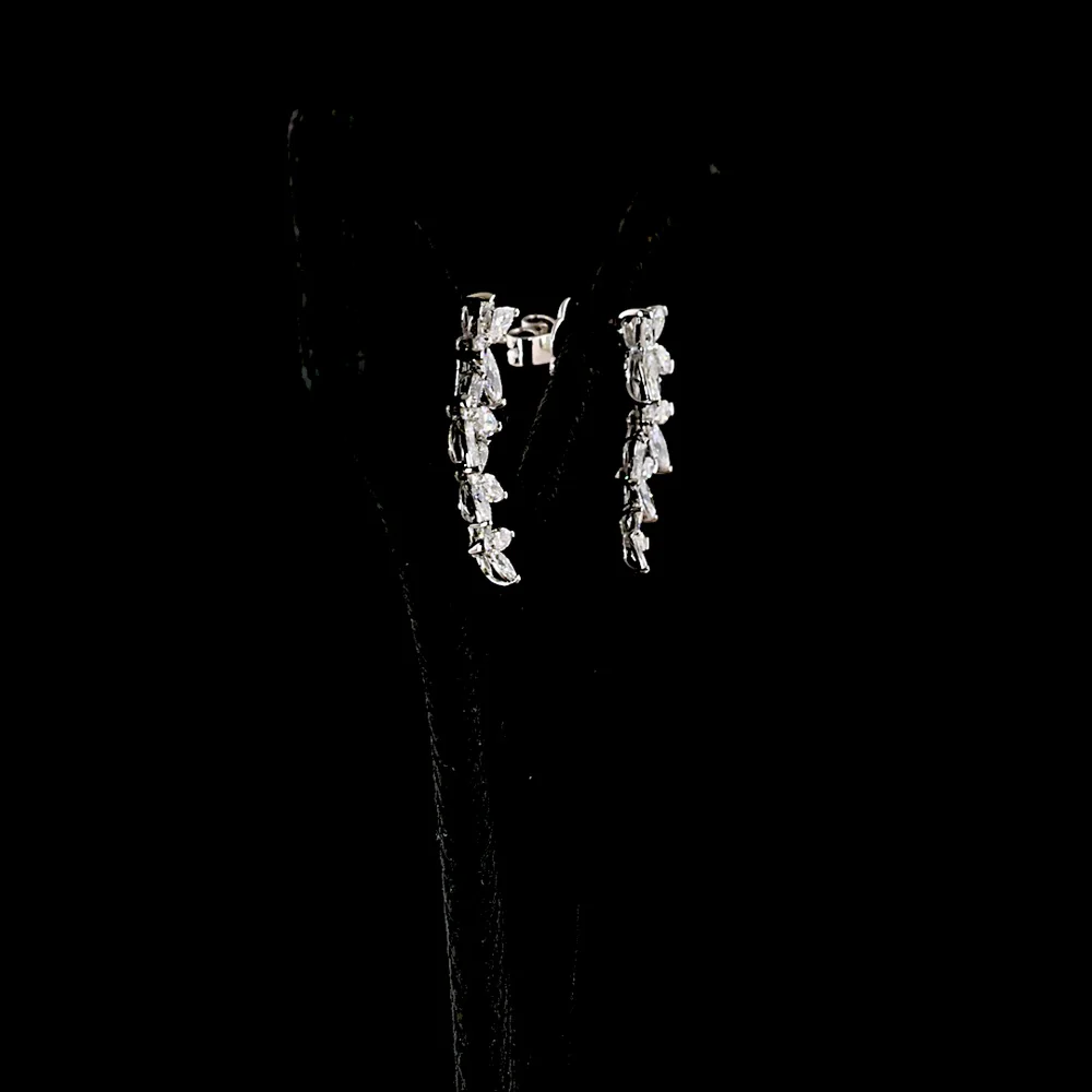 14K White Gold Marquise and Pear Shape Diamond Crawler Earrings with Prong Set Lab Diamonds - 1.32 Carats Total Diamond Weight - Covaloro Fine Jewelry - Image 3