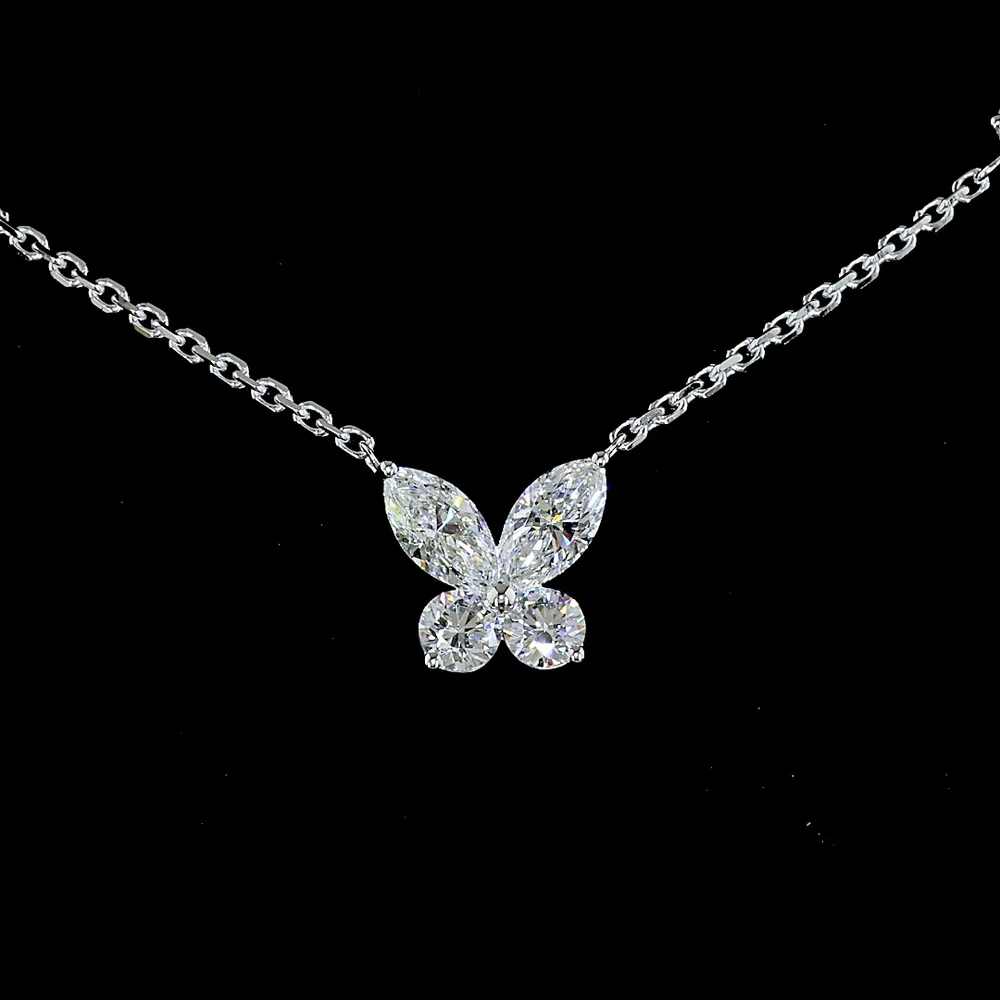 14K White Gold Marquise and Round Brilliant Diamond Station Necklace - 3.48 Carat Total Weight Lab Grown Diamonds (E-F VS) - Covaloro Fine Jewelry - Image 2