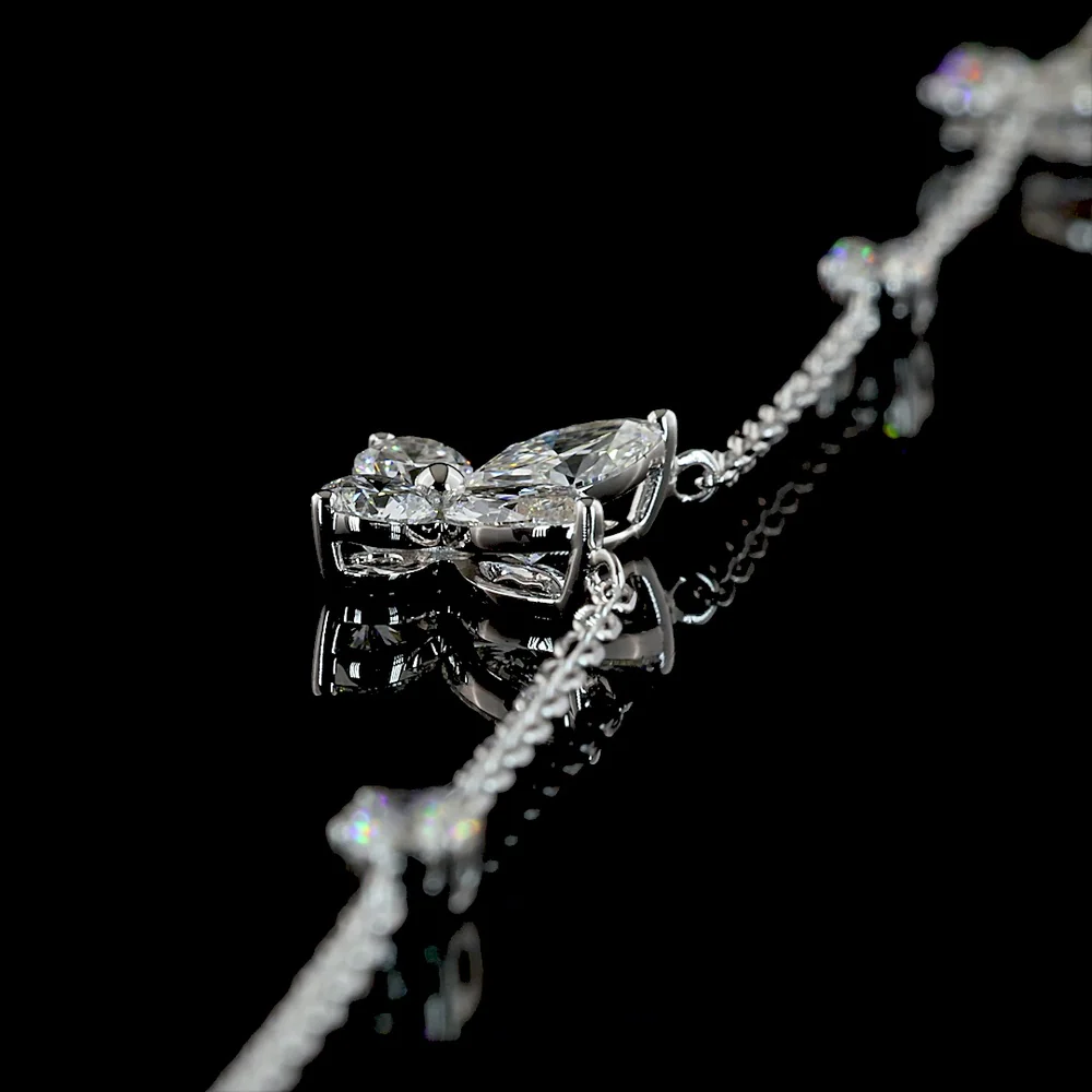 14K White Gold Marquise and Round Brilliant Diamond Station Necklace - 3.48 Carat Total Weight Lab Grown Diamonds (E-F VS) - Covaloro Fine Jewelry - Image 3