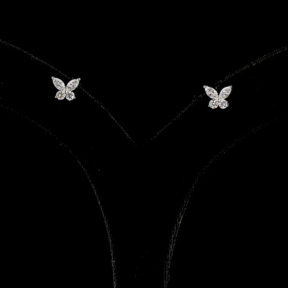 14K White Gold Marquise and Round Butterfly Stud Earrings with Lab Diamonds - 0.67 Carat Total Weight - Covaloro Fine Jewelry