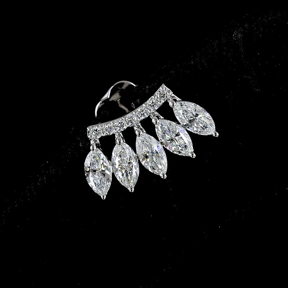 14K White Gold Marquise and Round Diamond Crawler Earrings - 1.27 Carat Total Weight Lab Diamonds - E-F VS Clarity - Covaloro Fine Jewelry - Image 2