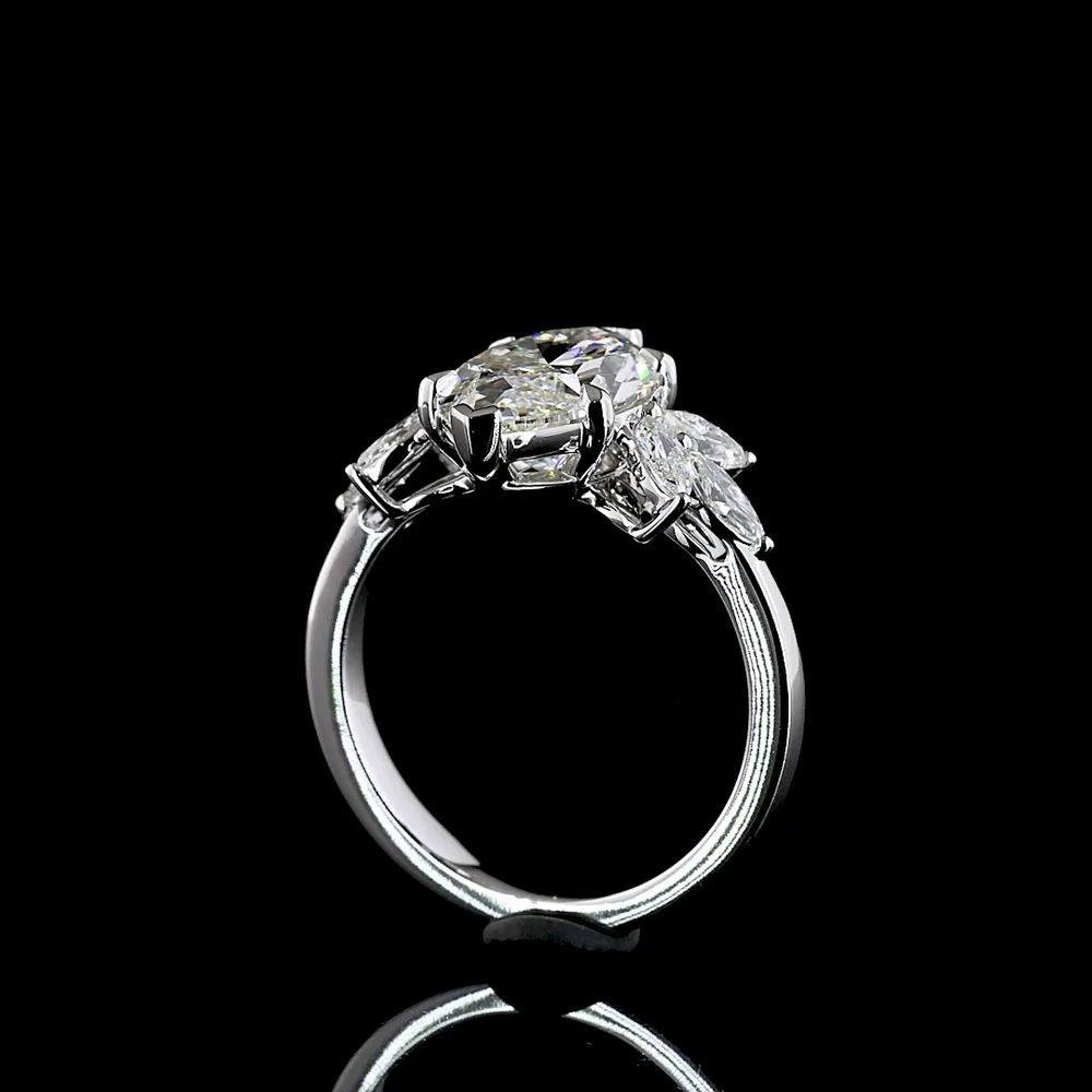 14K White Gold Marquise Cluster Ring featuring a 3.07 Carat E VVS2 Center Lab Diamond with 0.58 Carat Marquise Side Stones - 3.65 Carats Total Diamond Weight - Covaloro Fine Jewelry - Image 3