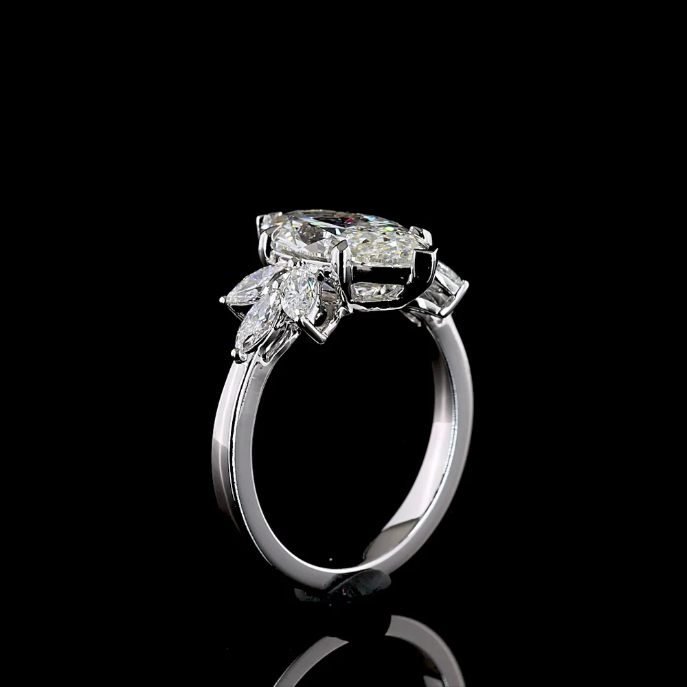 14K White Gold Marquise Cluster Ring featuring a 3.07 Carat E VVS2 Center Lab Diamond with 0.58 Carat Marquise Side Stones - 3.65 Carats Total Diamond Weight - Covaloro Fine Jewelry - Image 4