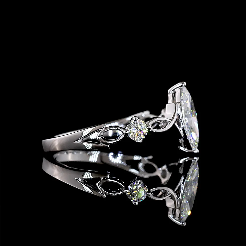 14K White Gold Marquise Cut 3-Stone Ring with 0.60 Carat Lab Diamond Center and 0.15 Carat Lab Diamond Accents - 0.75 Total Carat Weight - Covaloro Fine Jewelry - Image 2