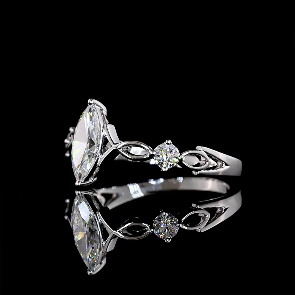 14K White Gold Marquise Cut 3-Stone Ring with 0.60 Carat Lab Diamond Center and 0.15 Carat Lab Diamond Accents - 0.75 Total Carat Weight - Covaloro Fine Jewelry - Image 3