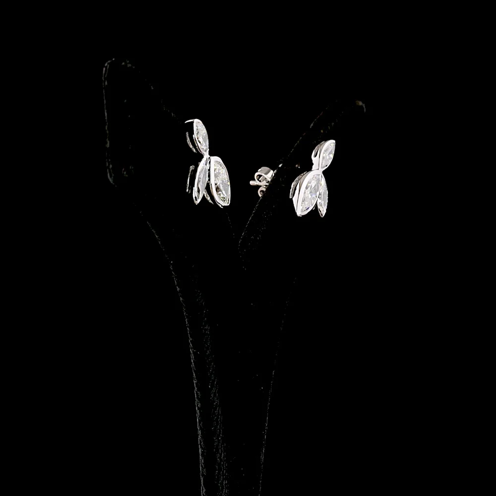 14K White Gold Marquise Cut Bezel Set Lab Diamond Stud Earrings with Inclined Floral Motif - 3.11 Carats Total Diamond Weight - Covaloro Fine Jewelry - Image 3