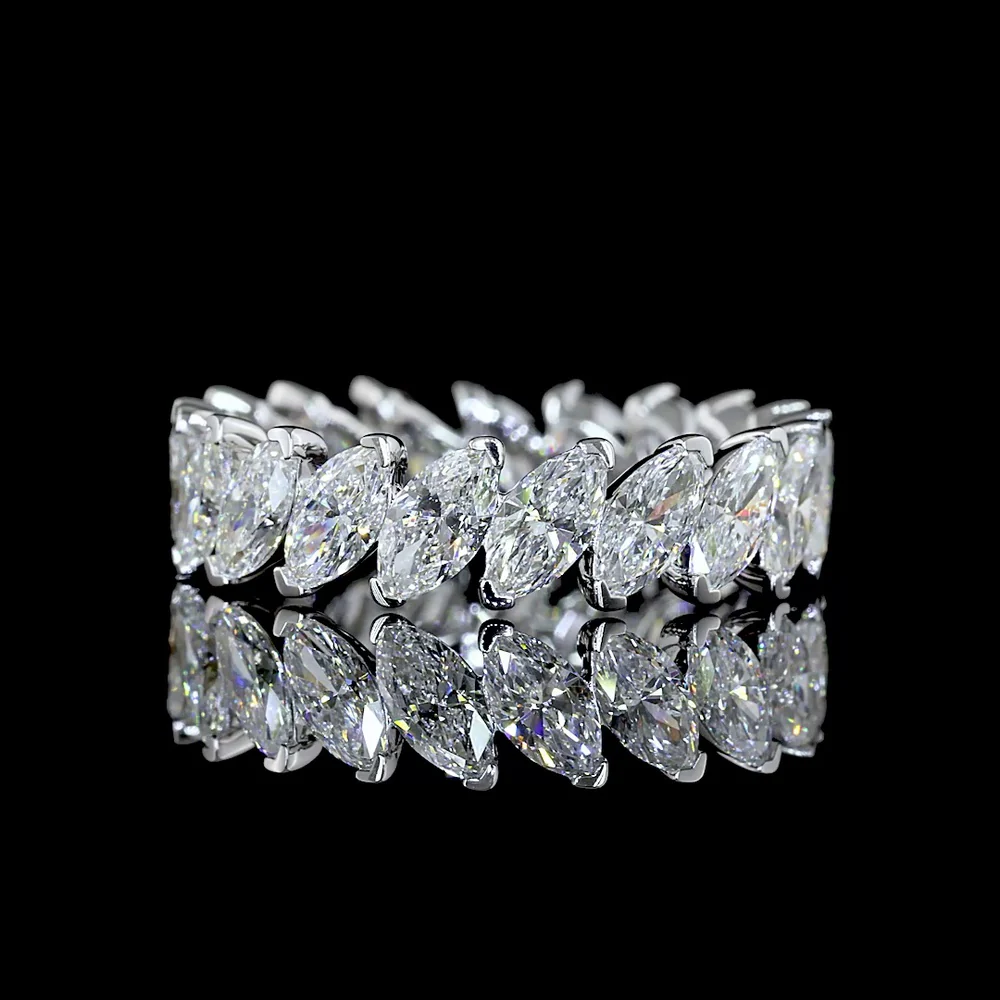 14K White Gold Marquise Cut Diamond Eternity Band with Inclined Prong Setting - 19 Stones, 3.05 Carat Total Weight Lab Diamonds, E-F Color VS Clarity - Covaloro Fine Jewelry