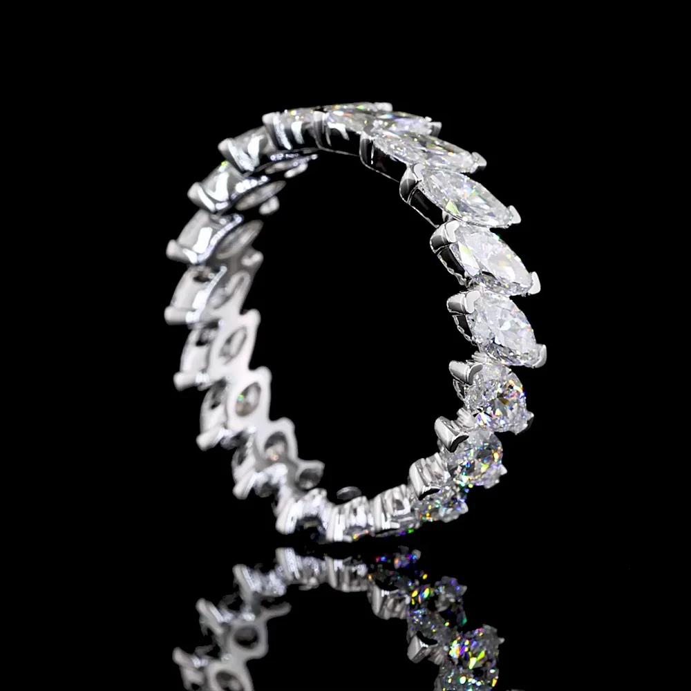 14K White Gold Marquise Cut Diamond Eternity Band with Inclined Prong Setting - 19 Stones, 3.05 Carat Total Weight Lab Diamonds, E-F Color VS Clarity - Covaloro Fine Jewelry - Image 3