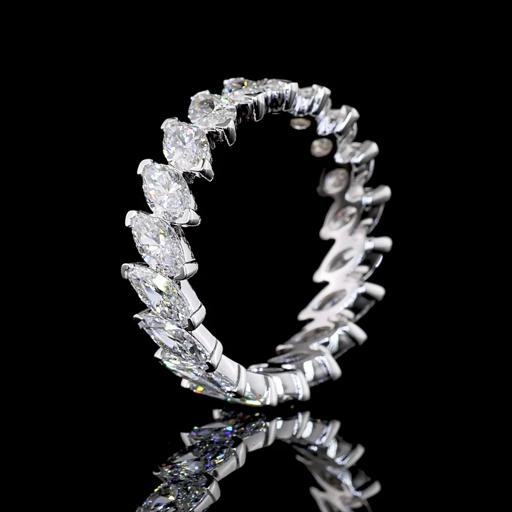 14K White Gold Marquise Cut Diamond Eternity Band with Inclined Prong Setting - 19 Stones, 3.05 Carat Total Weight Lab Diamonds, E-F Color VS Clarity - Covaloro Fine Jewelry - Image 4
