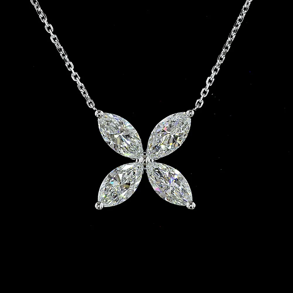14K White Gold Marquise Cut Diamond Four-Leaf Pendant Necklace - 2.06 Carat Total Weight, E-F Color, VS+ Clarity Natural Diamonds - Covaloro Fine Jewelry - Image 2