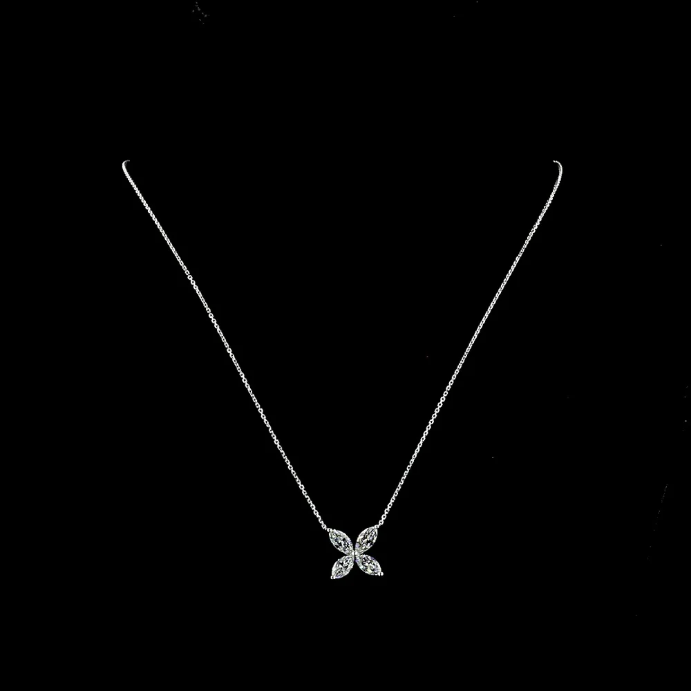 14K White Gold Marquise Cut Diamond Four-Leaf Pendant Necklace - 2.06 Carat Total Weight, E-F Color, VS+ Clarity Natural Diamonds - Covaloro Fine Jewelry - Image 4