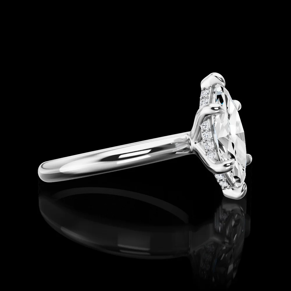 14K White Gold Marquise Cut Hidden Halo Ring - 1.66 Carat Total Lab Diamond Weight with E VVS2 Center and 16 Brilliant Cut Accent Diamonds - Covaloro Fine Jewelry - Image 2